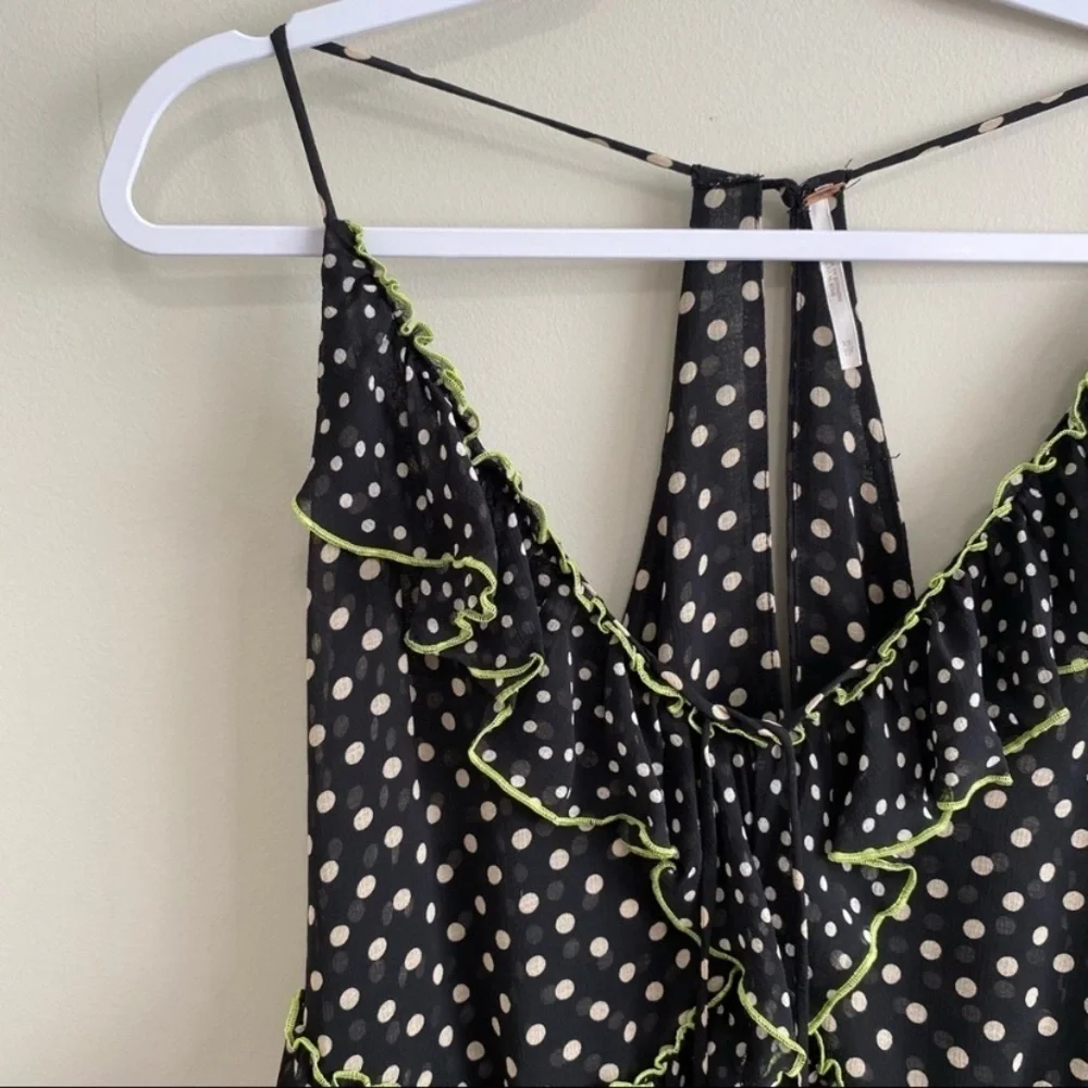 FREE PEOPLE WOMEN'S BLACK POLKA DOT DANCE TILL DOWN RUFFLE TOP Size XS
